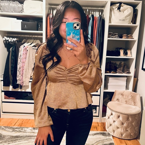 Mi Ami Tops - MI AMI Animal Print Satin Peplum Blouse